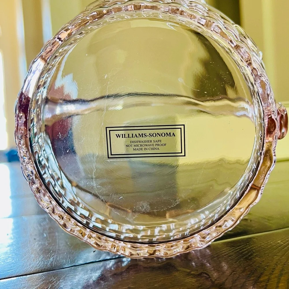 Williams-Sonoma Pink Embossed Glass Woven Easter Basket Round 7” Clear Handle